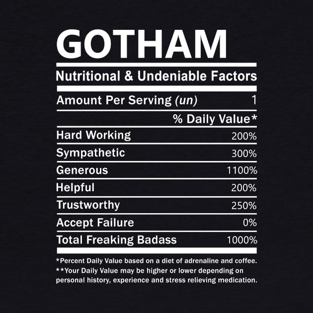 Gotham Name T Shirt - Gotham Nutritional and Undeniable Name Factors Gift Item Tee by nikitak4um